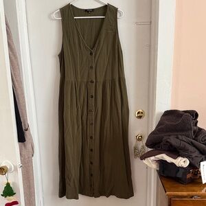 Madewell Olive Green Sleeveless Button-Down Dress